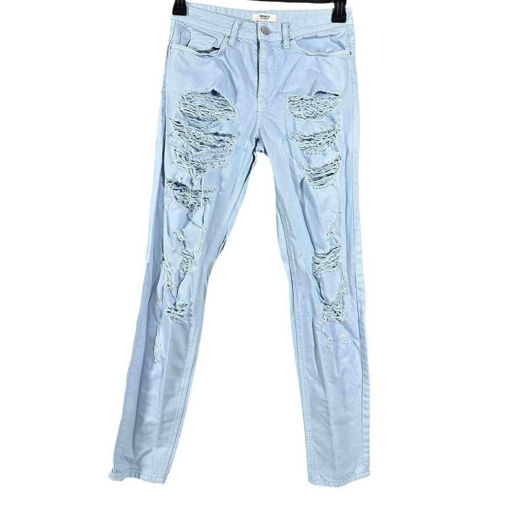 Forever 21 Los Angeles Jeans Womens Size 26 Destroyed Ripped Denim Blue Straight
